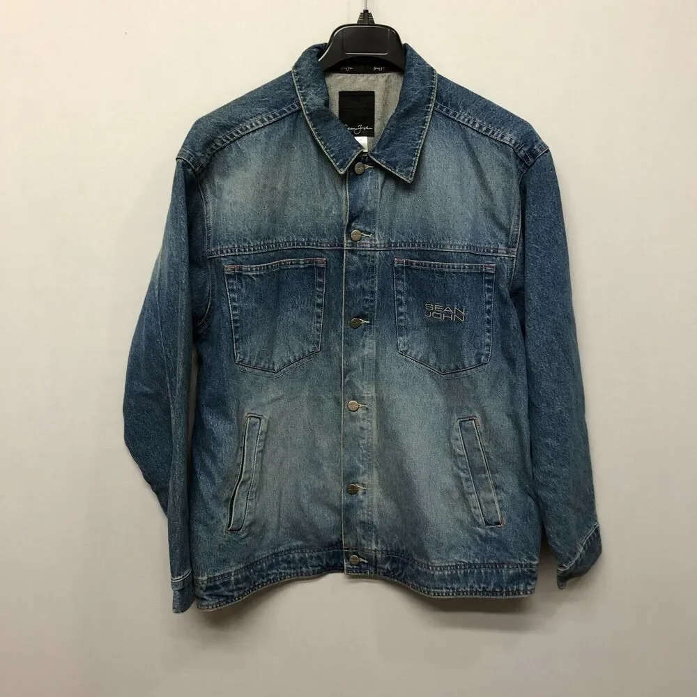 Vintage Sean John Men Denim Jean Shirt Jacket Size Large Y2K Blue B312 -27